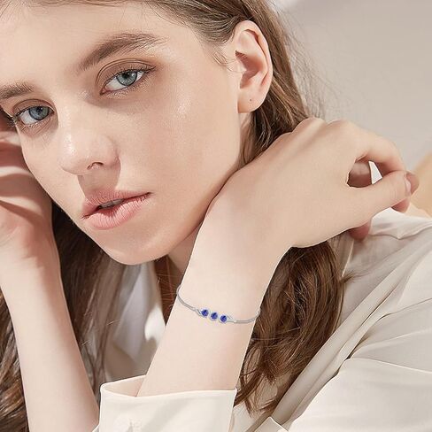 3-Stone 5mm Gemstone Adjustable Tennis Bracelet 925 Sterling Silver Birthstone Bracelet Box Chain with 7+2 inch Chain for Women Gifts in Kuwait