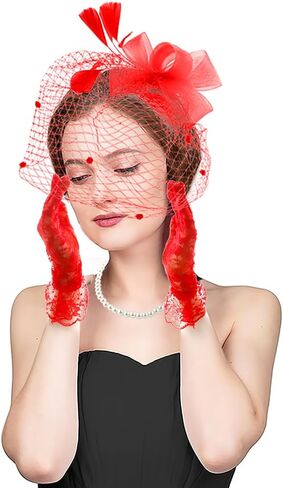 4 Pieces Fascinators Hat for Women,Fascinator Headband,Lace Gloves,Tea Party Attire,Tea Party Hats for Women with Glove,Cocktail Hat in Kuwait