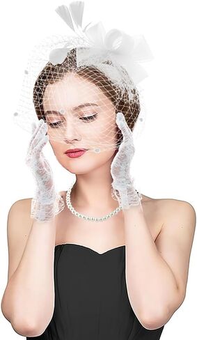 4 Pieces Fascinators Hat for Women,Fascinator Headband,Lace Gloves,Tea Party Attire,Tea Party Hats for Women with Glove,Cocktail Hat in Kuwait