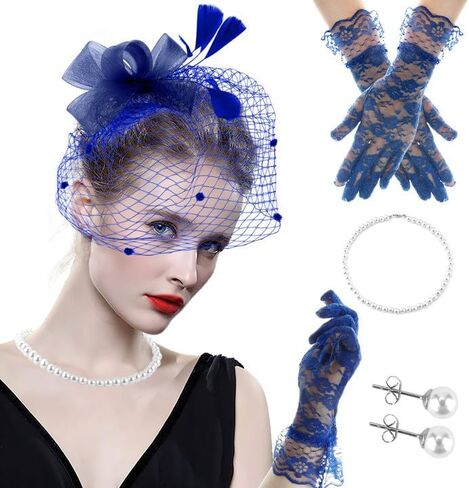 4 Pieces Fascinators Hat for Women,Fascinator Headband,Lace Gloves,Tea Party Attire,Tea Party Hats for Women with Glove,Cocktail Hat in Kuwait