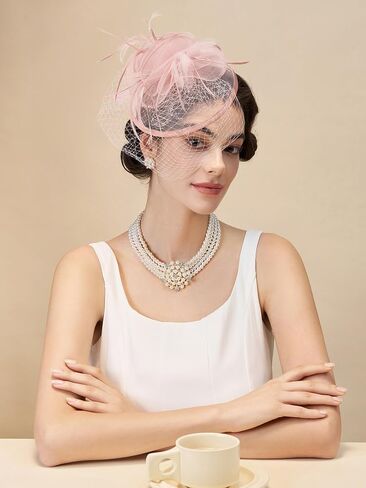 قبعات Sweetv Fascinators للنساء ، قبعات حفل شاي زهرة التول من أجل كنتاكي ديربي ، كوكتيل ، حفل زفاف ، حفلة فاخرة in Kuwait