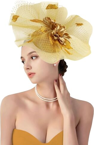dressfan Womens Fascinator Church Derby Hats 20s Vintage Feather Headband for Derby/Wedding/Church/Tea Party in Kuwait