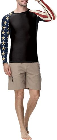 Jiu Jitsu Men American Flag UPF 50+ Sun Protection Printed Performance Fit Compression Rash Guard Long Sleeve Swim Shirts in Kuwait