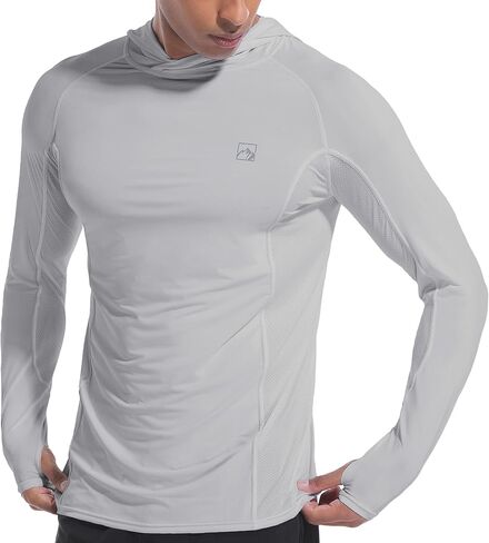 رجال UPF50+ قمصان هوديي حارس الطفح الجلدي طويل الأكمام الأشعة فوق البنفسجية حماية الشمس خفيفة الوزن السري in Kuwait