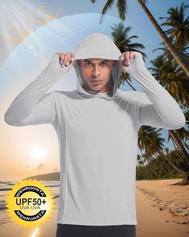 رجال UPF50+ قمصان هوديي حارس الطفح الجلدي طويل الأكمام الأشعة فوق البنفسجية حماية الشمس خفيفة الوزن السري in Kuwait