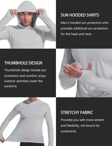 رجال UPF50+ قمصان هوديي حارس الطفح الجلدي طويل الأكمام الأشعة فوق البنفسجية حماية الشمس خفيفة الوزن السري in Kuwait