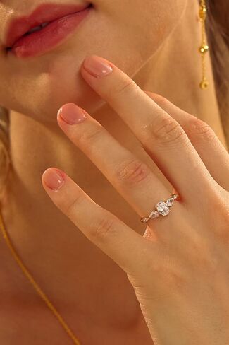 Modern Wedding Ring Stack | Three Stone CZ Engagement Ring | Women's 14K Gold Leaf Vine Wedding Band | Cubic Zirconia Bridal Set - Anniversary in Saudi Arabia