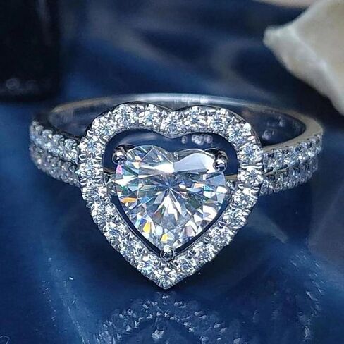 DOCCESTU 925 Sterling Silver Women's Heart Shaped Bridal Engagement Ring Set Sterling Silver Halo Wedding Commitment Ring Cubic Zirconia Cz Women's Anniversary Ring Size 6 in Kuwait