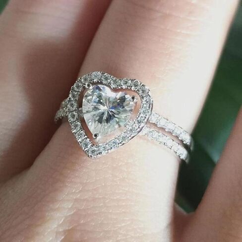 DOCCESTU 925 Sterling Silver Women's Heart Shaped Bridal Engagement Ring Set Sterling Silver Halo Wedding Commitment Ring Cubic Zirconia Cz Women's Anniversary Ring Size 6 in Kuwait