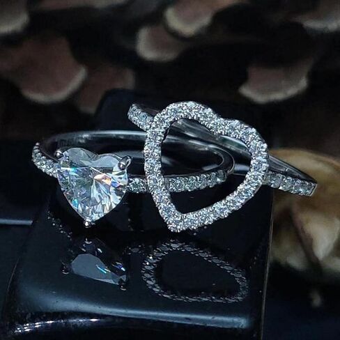 DOCCESTU 925 Sterling Silver Women's Heart Shaped Bridal Engagement Ring Set Sterling Silver Halo Wedding Commitment Ring Cubic Zirconia Cz Women's Anniversary Ring Size 6 in Kuwait