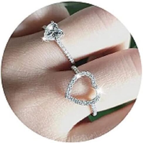 DOCCESTU 925 Sterling Silver Women's Heart Shaped Bridal Engagement Ring Set Sterling Silver Halo Wedding Commitment Ring Cubic Zirconia Cz Women's Anniversary Ring Size 6 in Kuwait
