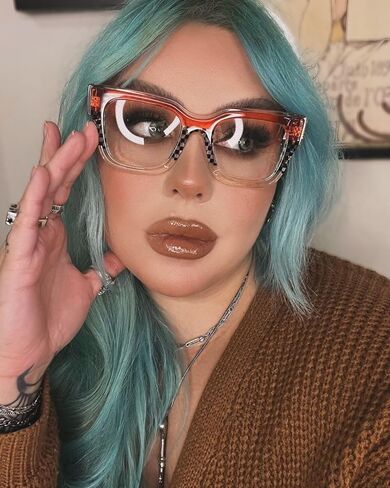 VOOGLAM Square Blue Light & UV400 Blocking Eyestrain Eyewear for Women Orange & Black-White Checkered Acetate in Kuwait