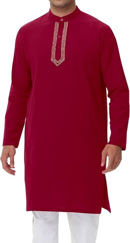 NANAMEEI Mens Kaftan Button Down Men Kurta Thobe Long Sleeve Robe Cotton Linen Muslim Caftan M-3XL in Kuwait