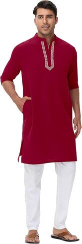 NANAMEEI Mens Kaftan Button Down Men Kurta Thobe Long Sleeve Robe Cotton Linen Muslim Caftan M-3XL in Kuwait