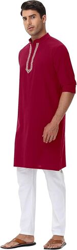 NANAMEEI Mens Kaftan Button Down Men Kurta Thobe Long Sleeve Robe Cotton Linen Muslim Caftan M-3XL in Kuwait