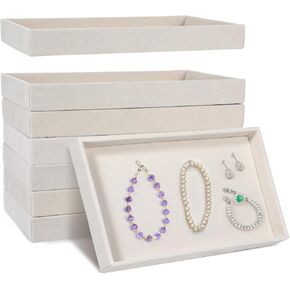 8 Pcs Jewelry Trays Stackable Velvet Jewelry Storage Trays 8.27 x 4.72 x 0.91 Inches Small Jewelry Drawers Organizer Trays Beige Jewelry Showcase Display Trays for Necklace Earring Rings Bracelet