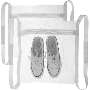 2 PCS Shoe Drying Bag, Sneaker Dry Net for Dryer, Sneaker Washing Machine Laundry Shoe Bag with Zipper Strap White Large Honey Comber Mesh for Washing Machine (16.14 × 14.96 Inches)