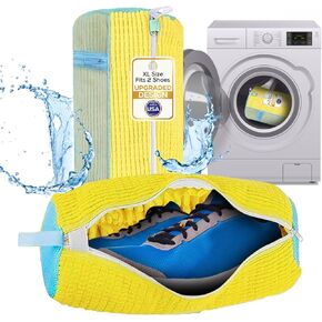 XXL Shoe Washing Machine Bag,2 Pack Reusable Laundry Shoe Cleaning Bag for Washer and Dryer with Extra Middle and Side Pocket,Sturdy Zipper for Sneaker,Tennis,All-Shoe Type Unstain Cleaner Kit