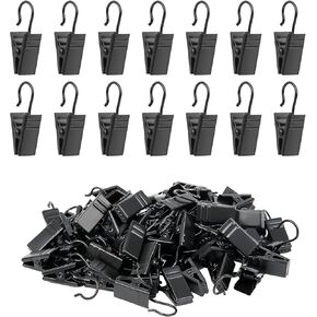 Curtain Clips Hooks, 100 Pack Stainless Iron Drapery Hooks Clips for Hanging Party String Lights Christmas Courtyards Decoration, Art Craft Display, Gutter Tent Camper Awning Hangers, Black