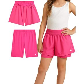 RBX Girls Athletic Shorts - 2 Pack Performance Woven Girls Flowy Shorts and Active Jersey Bike Shorts (Sizes: 7-16)