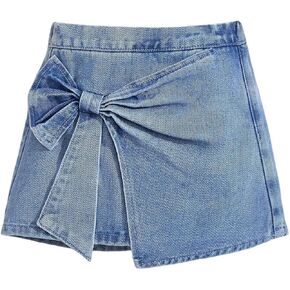 WDIRARA Toddler Girl's Bow Wrap Elastic Waist Denim Skirt Cute Jean Skirts