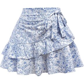 Milumia Girl's Floral Knot Side Ruffle Mini Skirt Tiered Layered Flared Boho Short Skirts