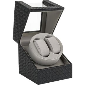Premium PU Leather Dual Watch Winder with Japanese Motor – Silent Adjustable Rotation, Soft Interior, Luxurious Display Case for Automatic Watches
