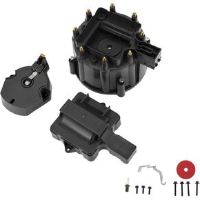 Distributor Cap Kit Compatible for Chevy for GM SBC BBC 305 327 350 396 454, Durable ABS Black with Rotor