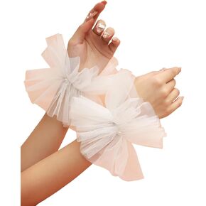 Short Lace Fingerless Gloves, White Pearl Tulle, Wedding Gloves for Women, Hallowmas Party Costume Accessory