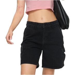 Women Y2K Baggy Denim Shorts Loose Mid Rise Cargo Long Jean Shorts Summer Wide Leg Distressed Carpenter Jorts