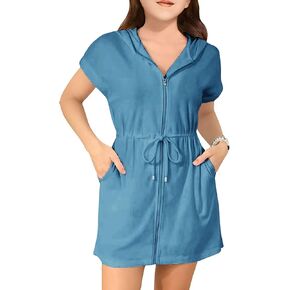 Girls Swim Terry Cloth Cover Ups Kids Swimsuit Coverup Zip-Up Beach Bathing Suit Wraps with Pockets 5-14 Years