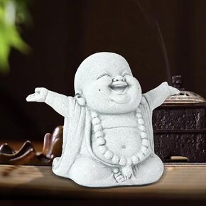 3.1'' H Laughing Buddha Sandstone Statue - Zen Feng Shui Wealth Decor for Home, Office, Car Altar & Meditation Spaces, Portable Buddhist Sculpture for Tea Pets, Yoga Studios & Aquarium Landscaping