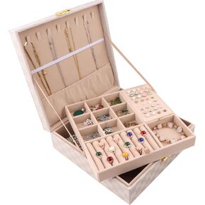 Homeanda Jewelry Box Women's Large Jewelry Box 2 Layers with Keys PU Leather Jewellery Box for Rings Earrings Necklaces Bracelets and Watch Hairpins(Black)