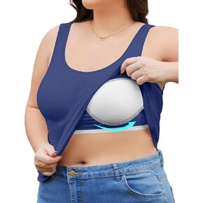 FOREYOND Plus Size Built in Bra Tank Tops for Women Camisole Tops Tank Tops with Built in Bra Cotton Undershirts