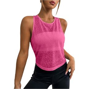 OYOANGLE Women's Sheer Open Back Sports Tank Top Sleeveless Twist Ruched Workout Tops Sleeveless Yoga Shirts