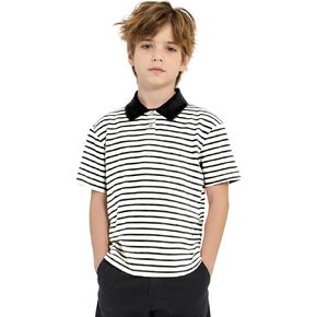 COZYPOIN Kids Boys Girls T Shirt Polo Striped School Uniform Short Sleeve Shirts Summer Button Collared Tops, 5-14 Years