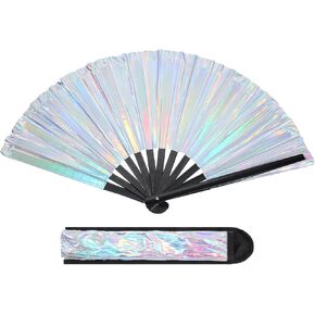 Patikil Glitter Clack Rave Fan مع الحافظة ، حامل كبير قابل للطي يد مروحة مروحة محمولة لرقص Party Club Club EDM