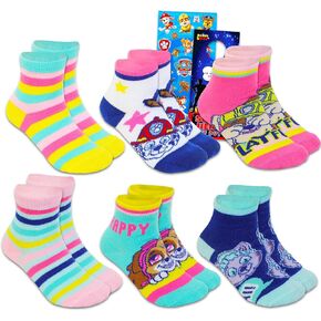 Paw Patrol Socks Bundle - 6 Pairs Size 2T-4T Plus Stickers for Girls Ages 2-4