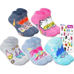 Dreamworks Trolls Socks - Trolls Socks for Girls Bundle with 5 Pairs of Trolls No Show Socks Shoe Size 4-6 Plus Stickers | Trolls Socks for Girls, Kids