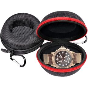 2 PCS Watch Travel Case مع Carabiner ، صندوق مراقبة واحد مع سحاب للتخزين ، حقيبة مراقبة محمولة مستديرة لعقد ساعات المعصم الذكية (أسود ، أحمر)