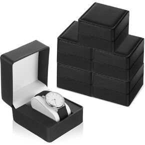 6 Pack PU Leather Watch Gift Box, Single Watch Storage Case with Removable Pillow, Portable Black Wristwatch Display Box, Premium Luxury Travel Pocket Watch Case for Men and Women