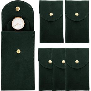Framendino, 4 Pack Velvet Watch Pouch with Snap Button Single Portable Travel Case Storage Bag Protective Box for Jewelry Organizer (Grey & Green Navy Blue)