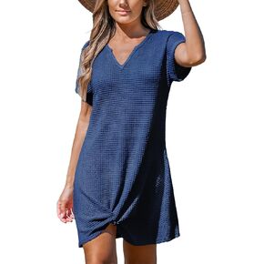CUPSHE Women Waffle Knit Bathing Suit Cover Up Short Sleeve Twist Hem Swimsuit Coverup for Summer Vacation