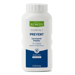 Medline Remedy Essentials Cornstarch Powder (1.5 oz Bottle), Fresh Scent, Talc Free, Travel Size, Skin Care, Absorbs Sweat, Soothes, Reduces Friction & Chafing, for Adults, Feet, Groin