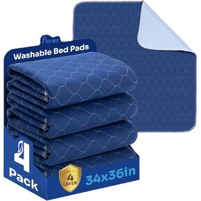 Hide Stains Bed Pads Washable Waterproof for Incontinence, 4-Layer Absorbency Pee Pads, Washable Underpad, Bed Wetting Pad for Elderly, Adults, Pets, 36"x52"-4 Pack, Green