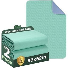 Hide Stains Bed Pads Washable Waterproof for Incontinence, 4-Layer Absorbency Pee Pads, Washable Underpad, Bed Wetting Pad for Elderly, Adults, Pets, 36"x52"-4 Pack, Green in Kuwait