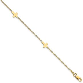 قلادة الصليب المصقول الصلب الصلبة الذهب الصلبة 14K - مصنوعة في سوار Anklet في سلسلة إيطاليا -7.5 "9.0"