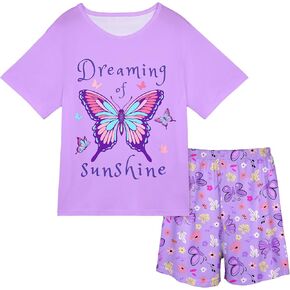 Play Tailor Girls Pajamas for Kids 2 PCS Summer Pjs Set Short Sleeve Top and Shorts Sleepwear for Teen Girl