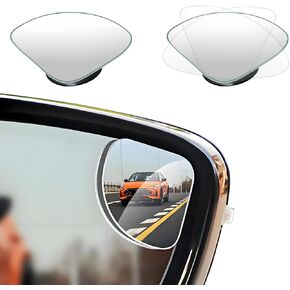 2 PCS Car Blind Spot Mirror, Fan Shaped HD Glass Convex 360° Rotating Wide Angle Side Mirror, Frameless Car Blindspot Mirror with Self Adhesive for Larger Image and Traffic Safety