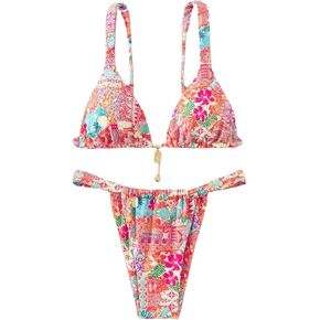 Women's 2 Piece Cheeky Bikini Sets Leopard Print Tie Back Bathing Suit Sexy Triangle Swimsuit